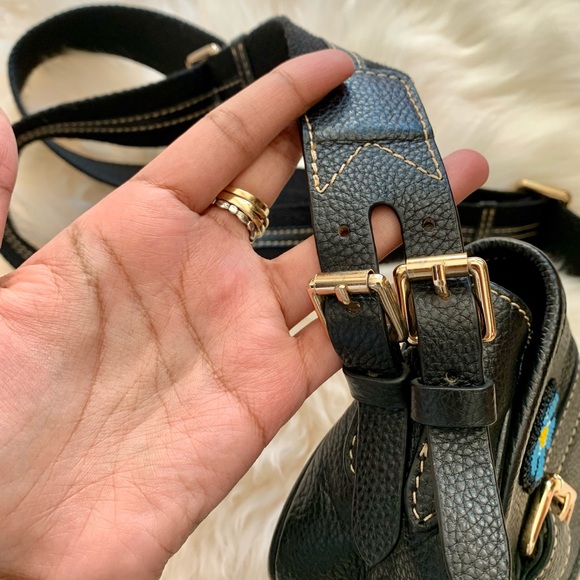 Soft Leather Crossbody Bag with Forget-Me-Not Beaded Patch - Picture 6 of 13